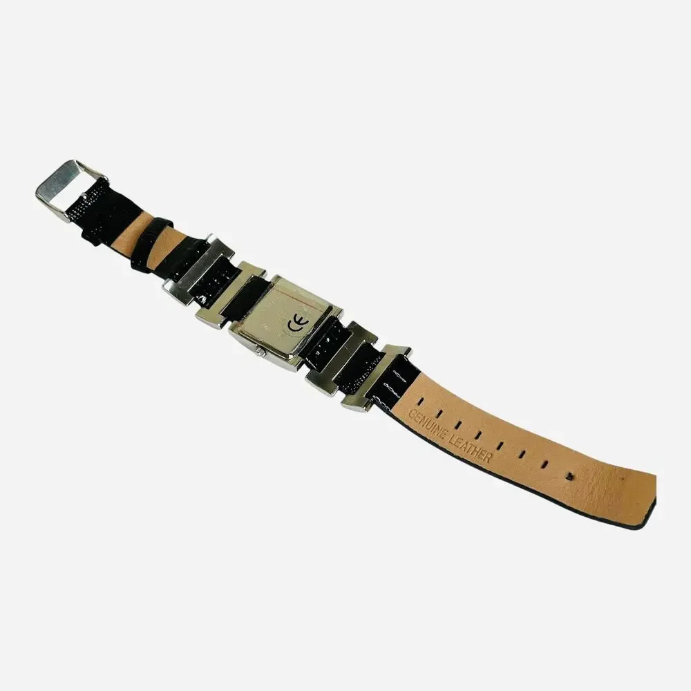 Pallas Watch Made in Germany Silver Tone Bezel Accents Face Black Leather Band